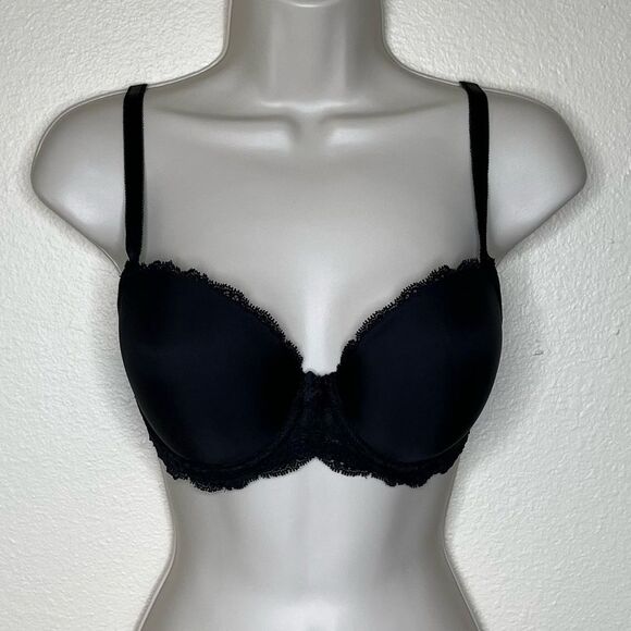 Victorias Secret Dream Angels Black Lined Demi Lace Trim Bra Women 32DD / 32E - Picture 15 of 15